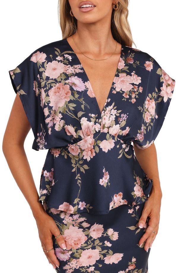 ペタルアンドパップ レディース トップス シャツ フラワー柄 プリント サテン フラワー Petal Pup Ricki Floral Print Dolman Sleeve Satin Top NA
