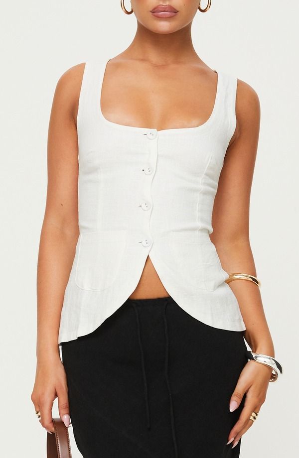 プリンセスポリー レディース アウター ベスト Princess Polly Spirito Square Neck Vest WHITE ホワイト