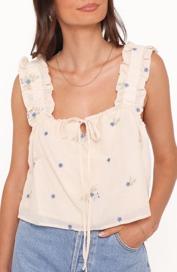 ペタルアンドパップ レディース トップス シャツ Petal Pup Marnie Square Neck Top IVORY BLUE FLORAL アイボリー