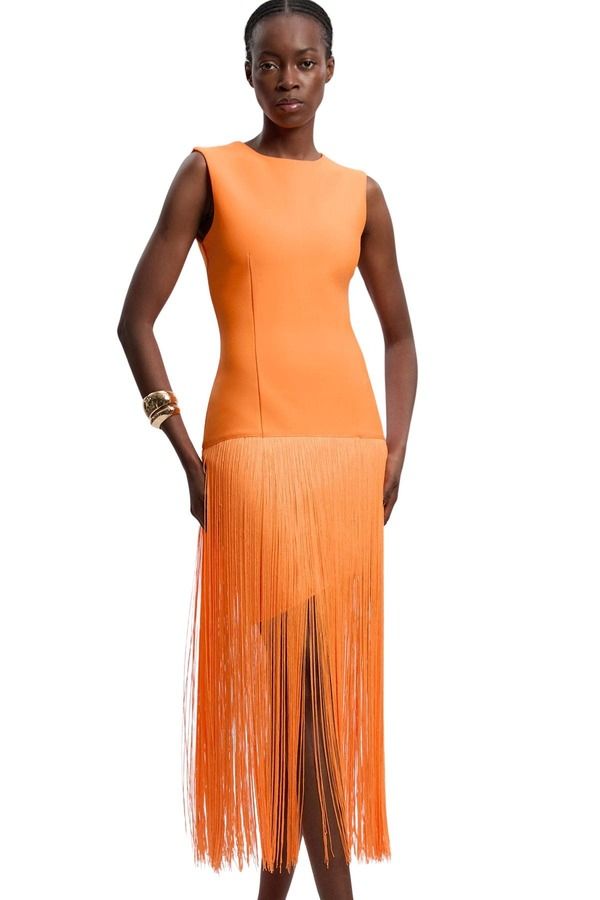 カレンミレン レディース トップス ワンピース ミニ Karen Millen Form Fit Bandage Tassel Hemini Dress Orange オレンジ