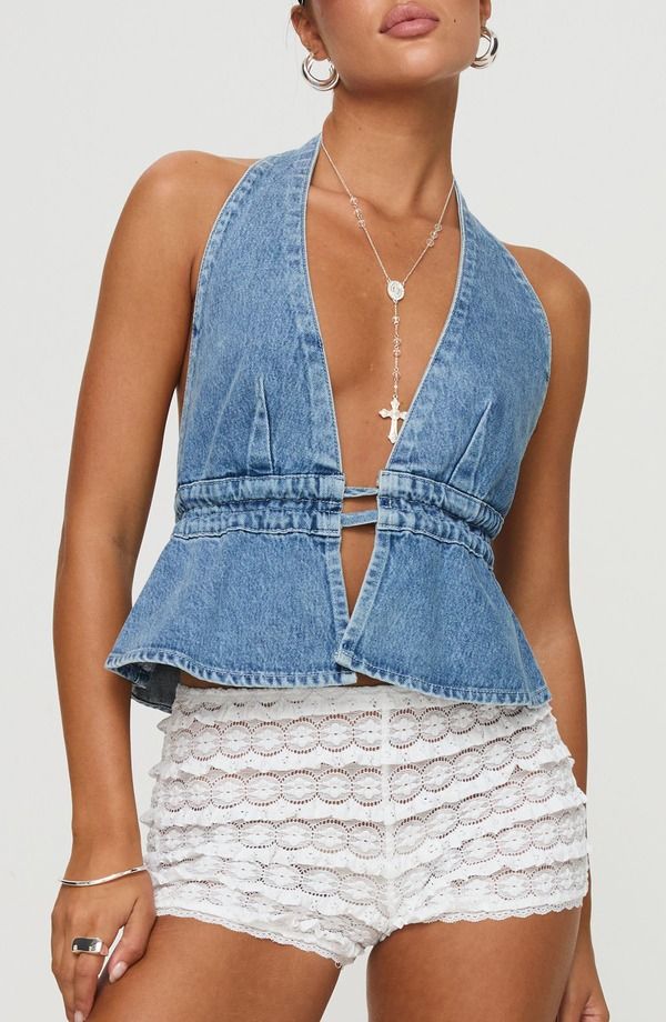 プリンセスポリー レディース トップス シャツ デニム ホルター Princess Polly Sequoia Denim Halter Top BLUE ブルー