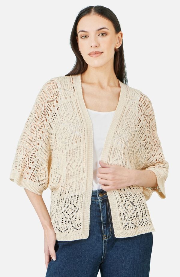ユミキム レディース アウター ニット・セーター カーディガン Yumi Crochet Edge To Edge Cardigan Beige ベージュ