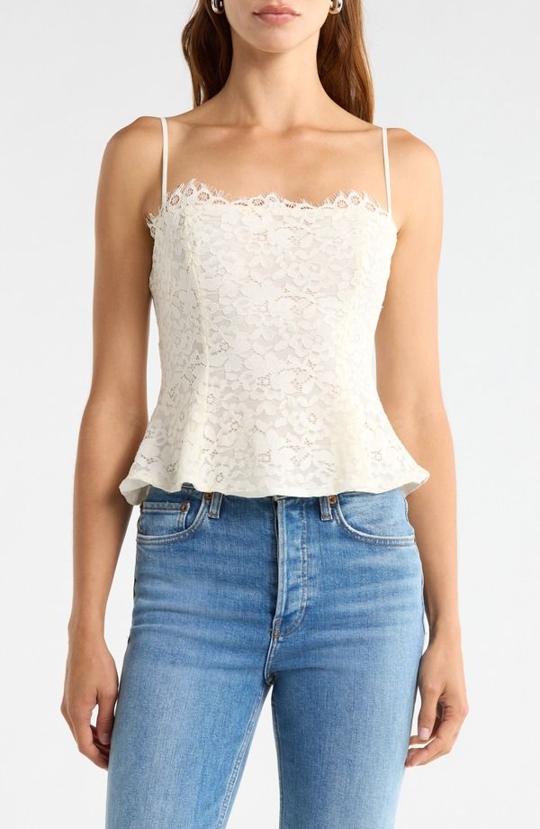 エーエフアールエム レディース トップス シャツ レース AFRM Ari Peplum Lace Camisole GARDENIA 14,336円