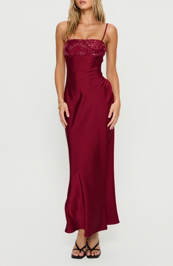 プリンセスポリー レディース トップス ワンピース サテン スパンコール Princess Polly Engracia Sequin Satin Gown BURGUNDY バーガンディ