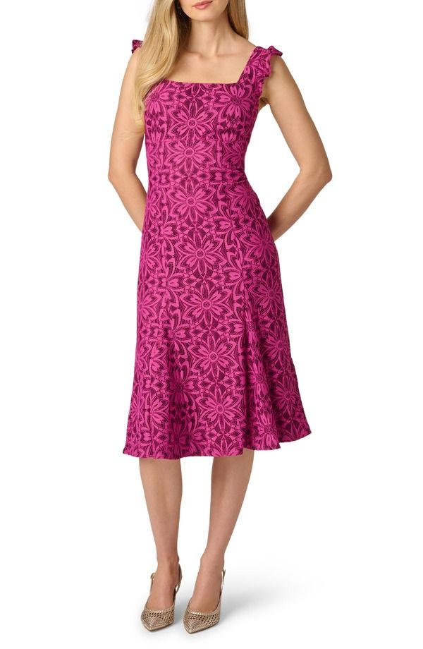 アドリアナ パペル レディース トップス ワンピース フラワー柄 ミディ レース フラワー Adrianna Papell Floral Geometric Lace Midi Dress BERRY 34,320円