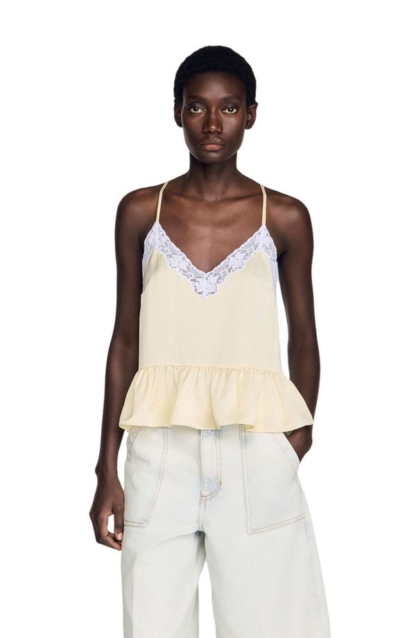 サンドロ レディース トップス シャツ フリル SANDRO Ruffled top Light yellow イエロー