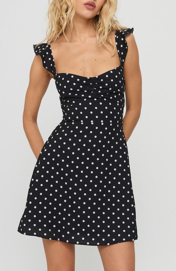 プリンセスポリー レディース トップス ワンピース ドット柄 ドット プリント ミニ Princess Polly Landon Polka Dot Print Minidress BLACK POL