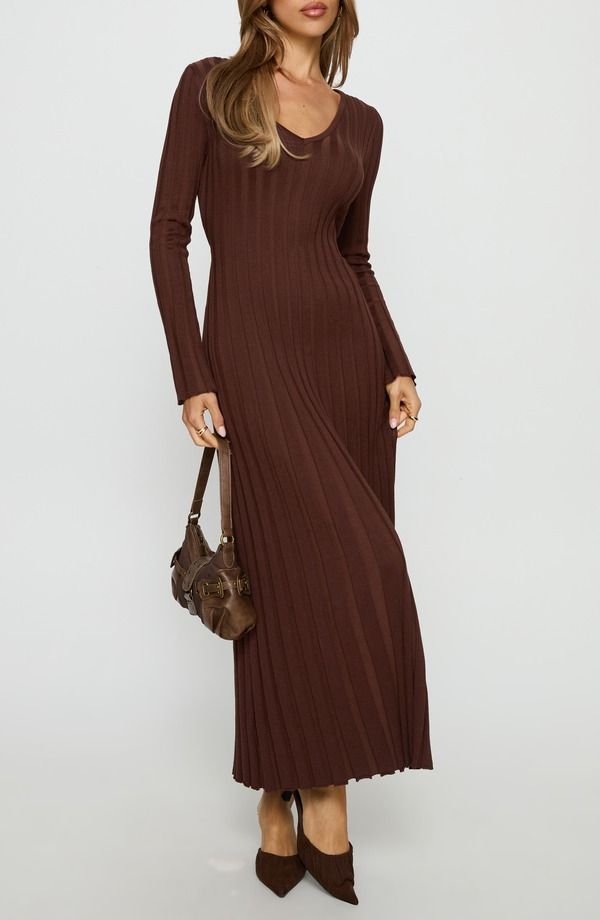 プリンセスポリー レディース トップス ワンピース セーター マキシ Princess Polly Gratuita Long Sleeve Rib Maxi Sweater Dress CHOCOL 14,746円