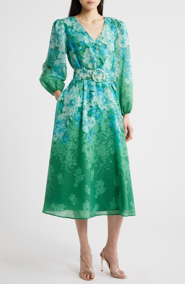 タハリエーエスエル レディース トップス ワンピース フラワー柄 プチ プリント ミディ フラワー Tahari ASLong Sleeve Floral Print Midi Dress Petit