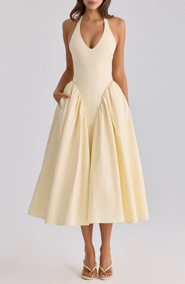 ハウスオブシービー レディース トップス ワンピース ミディ コットン ホルター HOUSE OF CB Marilyn Halter Cotton Blend Midi Sundress LEMON 52,080円