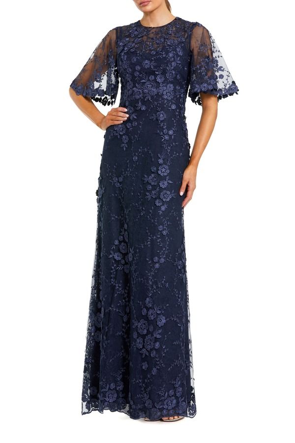 マックダガル レディース トップス ワンピース フラワー柄 プチ 刺繍 フラワー Mac Duggal Petite Flutter Sleeve Floral Embroide red Net Go