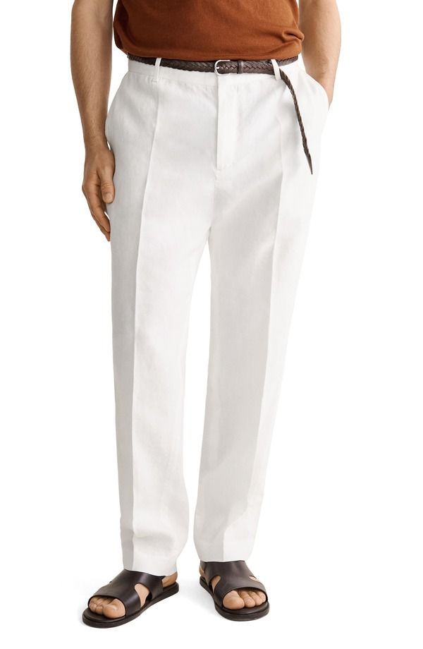 マンゴ メンズ ボトムス カジュアルパンツ レギュラーフィット リネン MANGO Linen Regular Fit Pants OFF WHITE オフホワイト
