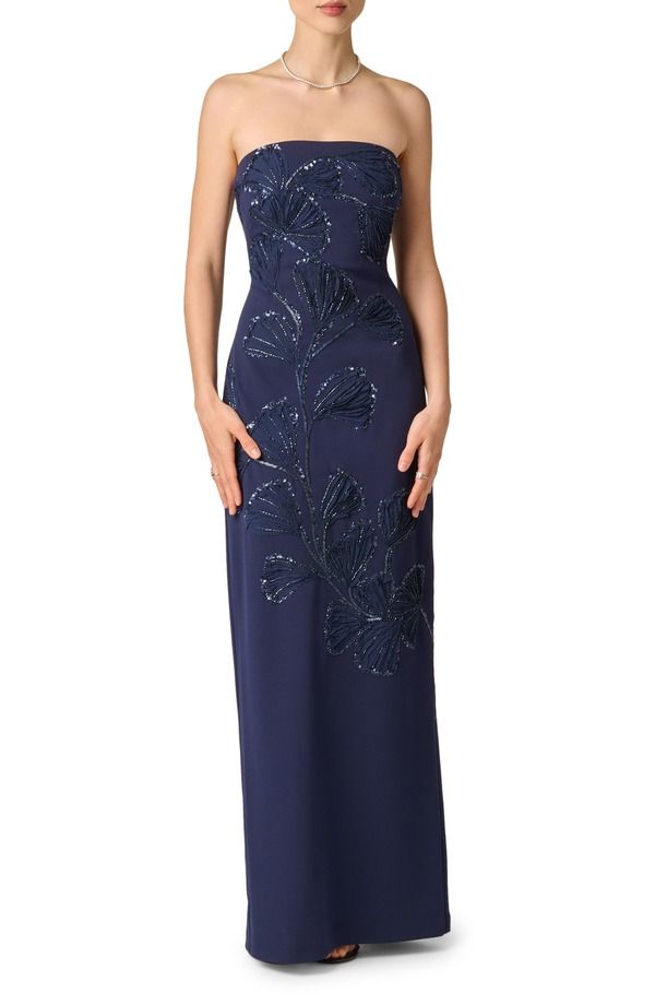 アイダンマットックス レディース トップス ワンピース クレープ スパンコール ストラップレス Aidan Mattox Sequin Strapless Crepe Gown DARK NAVY ネ