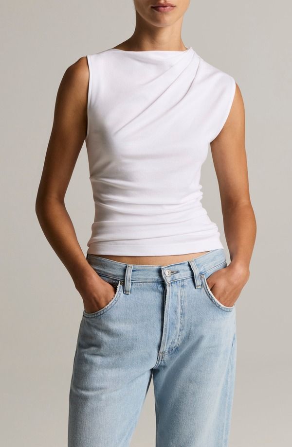 ヴィンス レディース トップス シャツ ノースリーブ コットン Vince Cowl Neck Sleeveless Pima Cotton TopTIC WHITE ホワイト