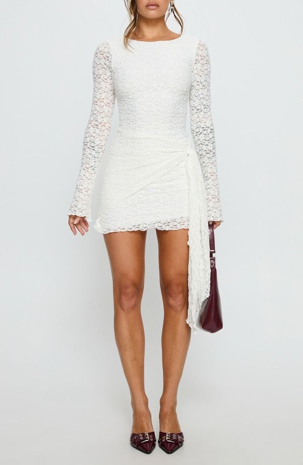 プリンセスポリー レディース トップス ワンピース ミニ レース Princess Polly Oliwyn Lace Long Sleeve Minidress WHITE ホワイト 16,860円
