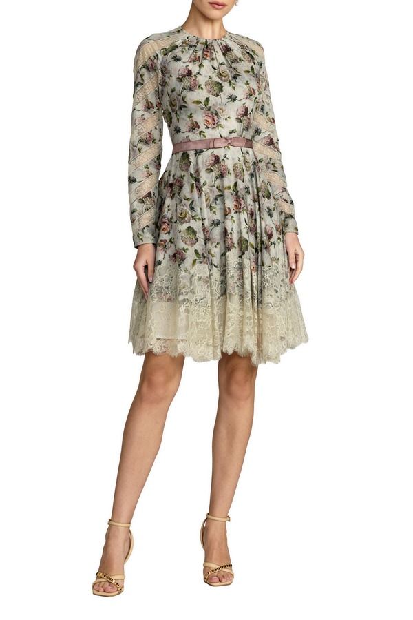 マックダガル レディース トップス ワンピース フラワー柄 ミニ コットン フラワー Mac Duggal Floralong Sleeve Cotton Mini Dress Taupe Multi