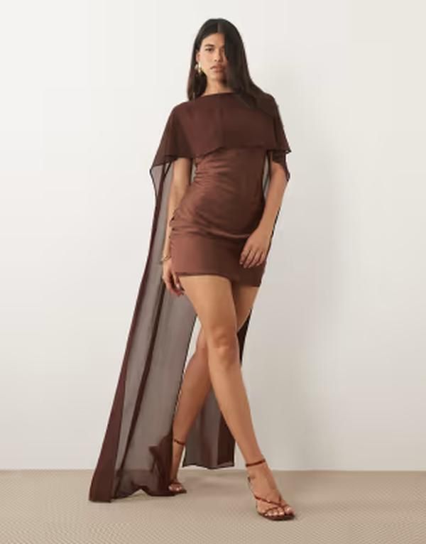 ティエフエヌシー レディース トップス ワンピース ケープデザイン ミニ メッシュ サテン スカート キャップ ケープ TFNC satin mini dress with mesh cape and