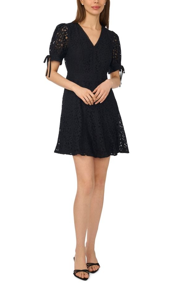 セセ レディース トップス ワンピース ミニ レース CeCe Lace Puff Sleeve Minidress RICH BLACK ブラック