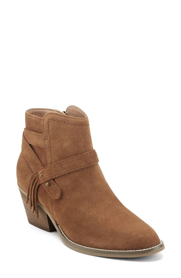 アース レディース シューズ ブーツ・レインブーツ アンクル フリンジ Earth Corbin Fringe Strap Ankle Bootie Women COGNAC