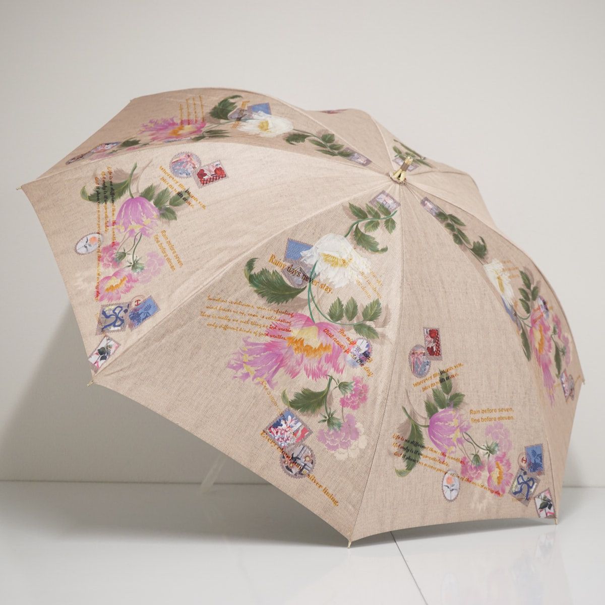 日傘 HANWAY ハンウェイ USED美品 晴雨兼用 Pウーリーサテン ショート 日本製 フラワー 遮光 UV 55cm S4350