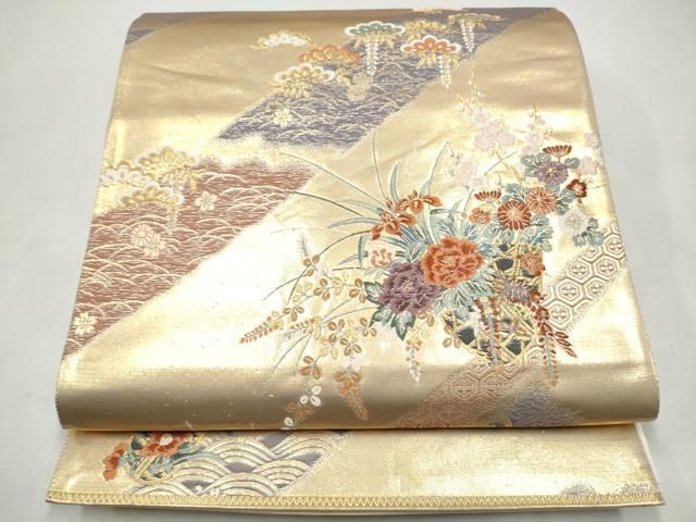 平和屋本店▼六通柄袋帯　花籠文　本金箔　正絹　逸品　CABL4988hy 10,731円