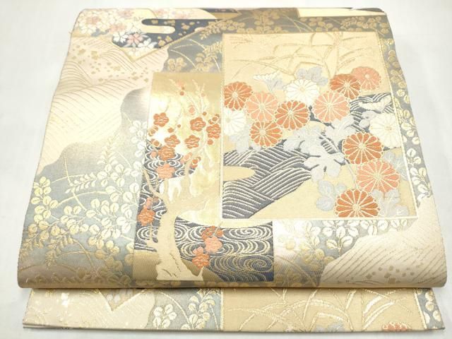平和屋本店▼六通柄袋帯　琳派色紙紋　純金二重箔　正絹　逸品　CABL5008hy 10,731円
