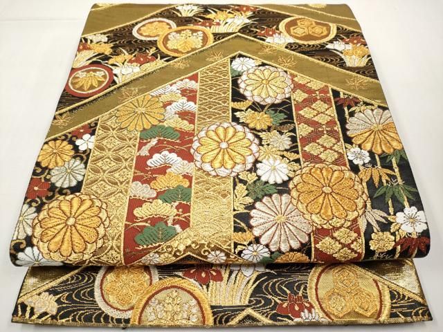 平和屋本店▼六通柄袋帯　唐織　能衣彩菊文　本金箔　正絹　逸品　CABL1490tx