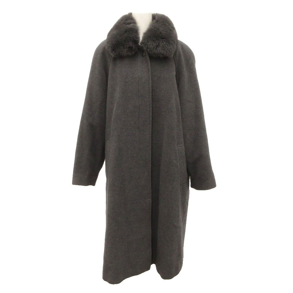 モンリーラス MONT LILAS 美品 ヴィンテージ ステンカラーコート フォックスファー アンゴラ バルマカーン 11AR グレー /JS ■ECF007