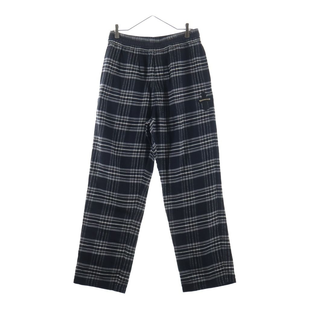 CHROME HEARTS (クロムハーツ) After School Flannel Check Pants アフタースクール レザークロスパッチ フランネル チェックロングパンツ ネイビー -