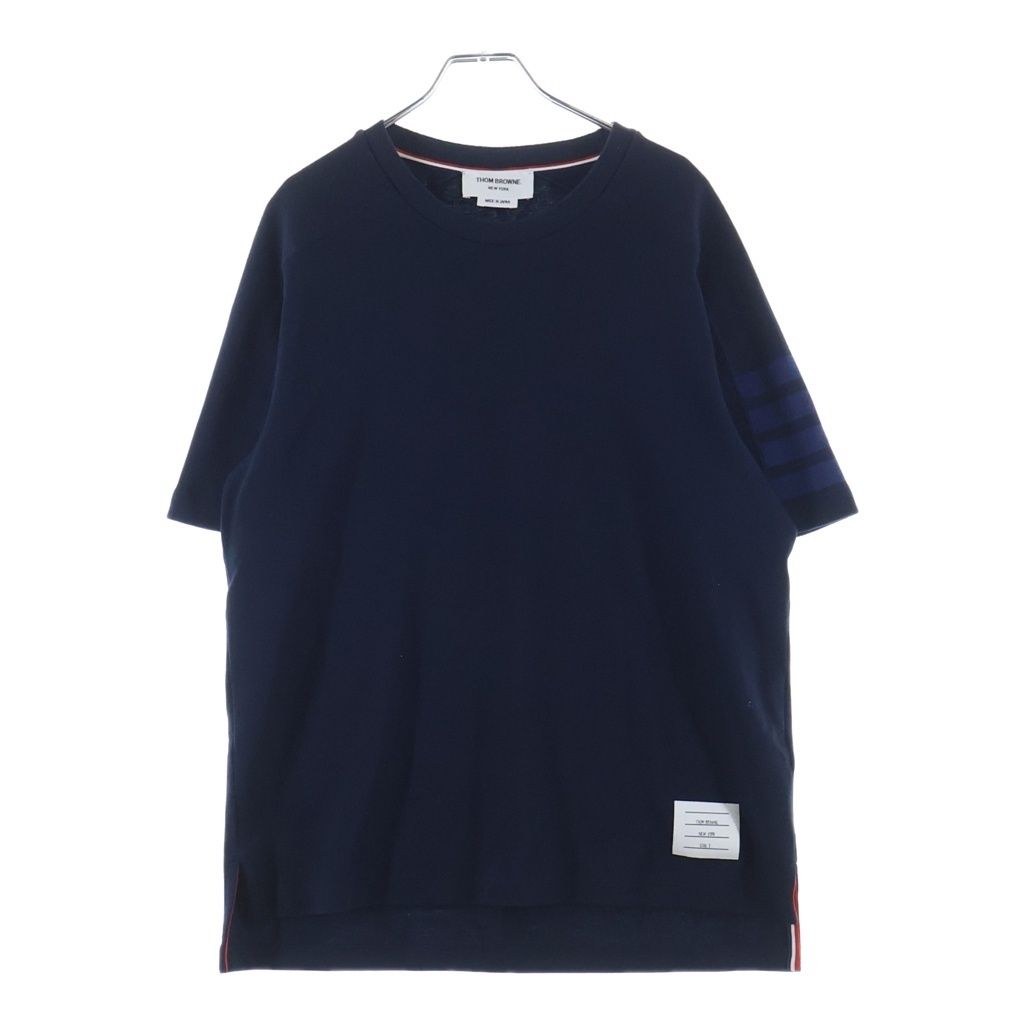 THOM BROWNE (トムブラウン) 袖4BARデザイン クルーネック 半袖スウェット Tシャツ カットソー ネイビー MJS246B-07323-415