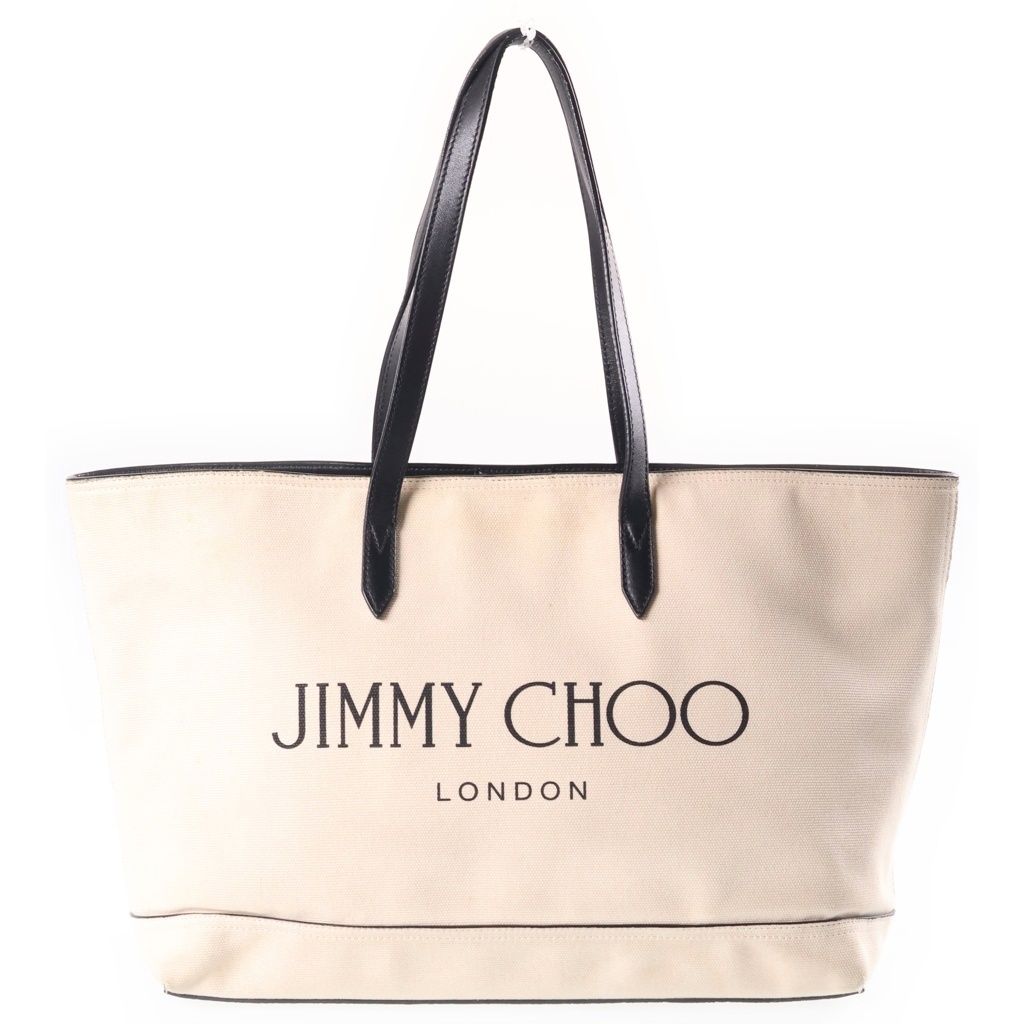 JIMMY CHOO (ジミーチュウ) ロゴキャンバストート スクエア ハンドバッグ イタリア製 ベージュ