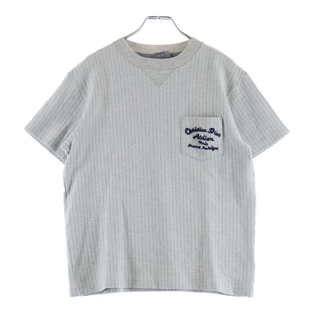 DIOR (ディオール) 22SS Embroidered Plain Weave Knit Short Sleeve エンブロイダード プレイン ウィーブ 刺繍ロゴ ホワイト 213J637A0739
