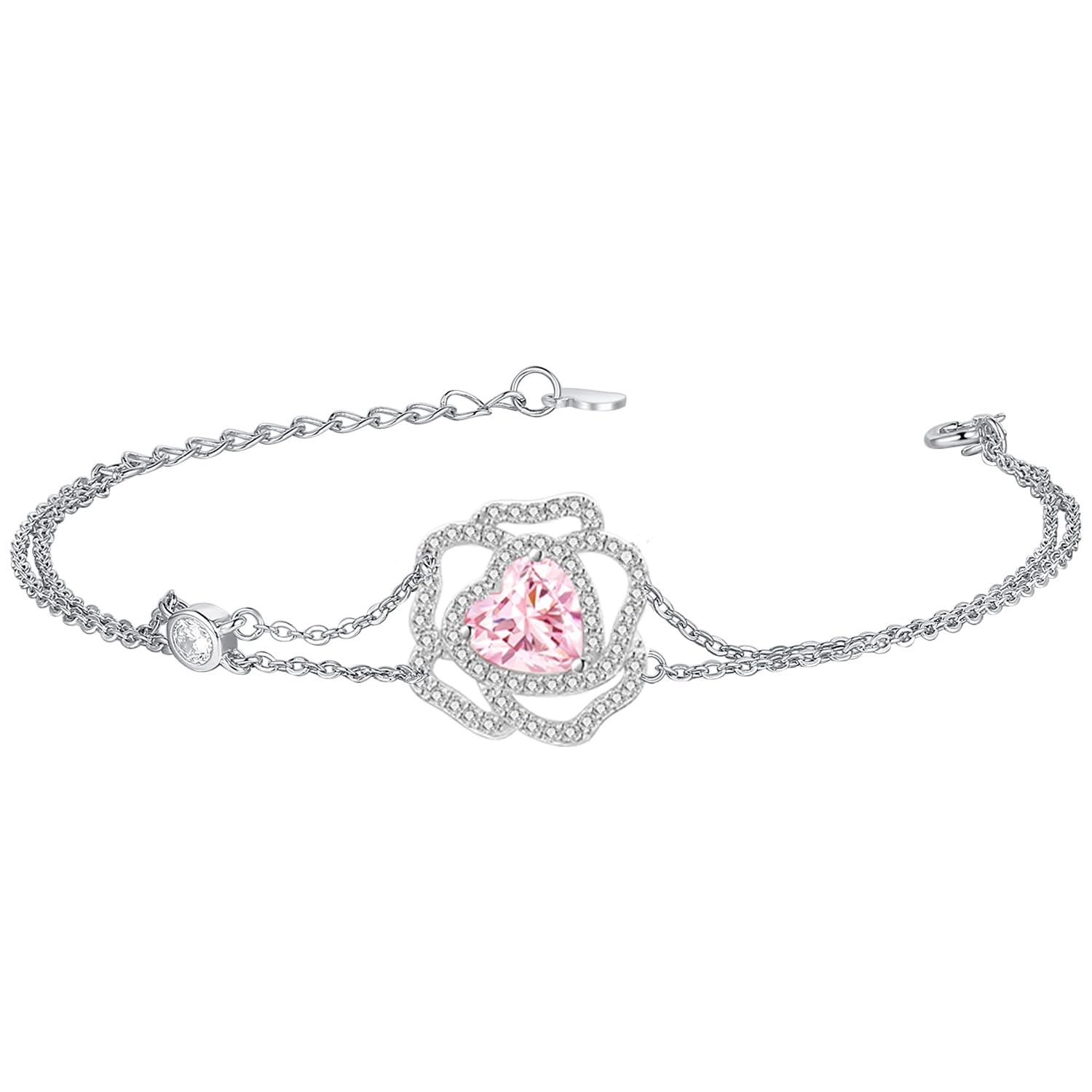 ブレスレット レディース ピンクトルマリン 「Rose Amour」 10月 誕生石 薔薇 モチーフ プラチナメッキ シルバー ジュエリー アクセサリー ラッピング付き