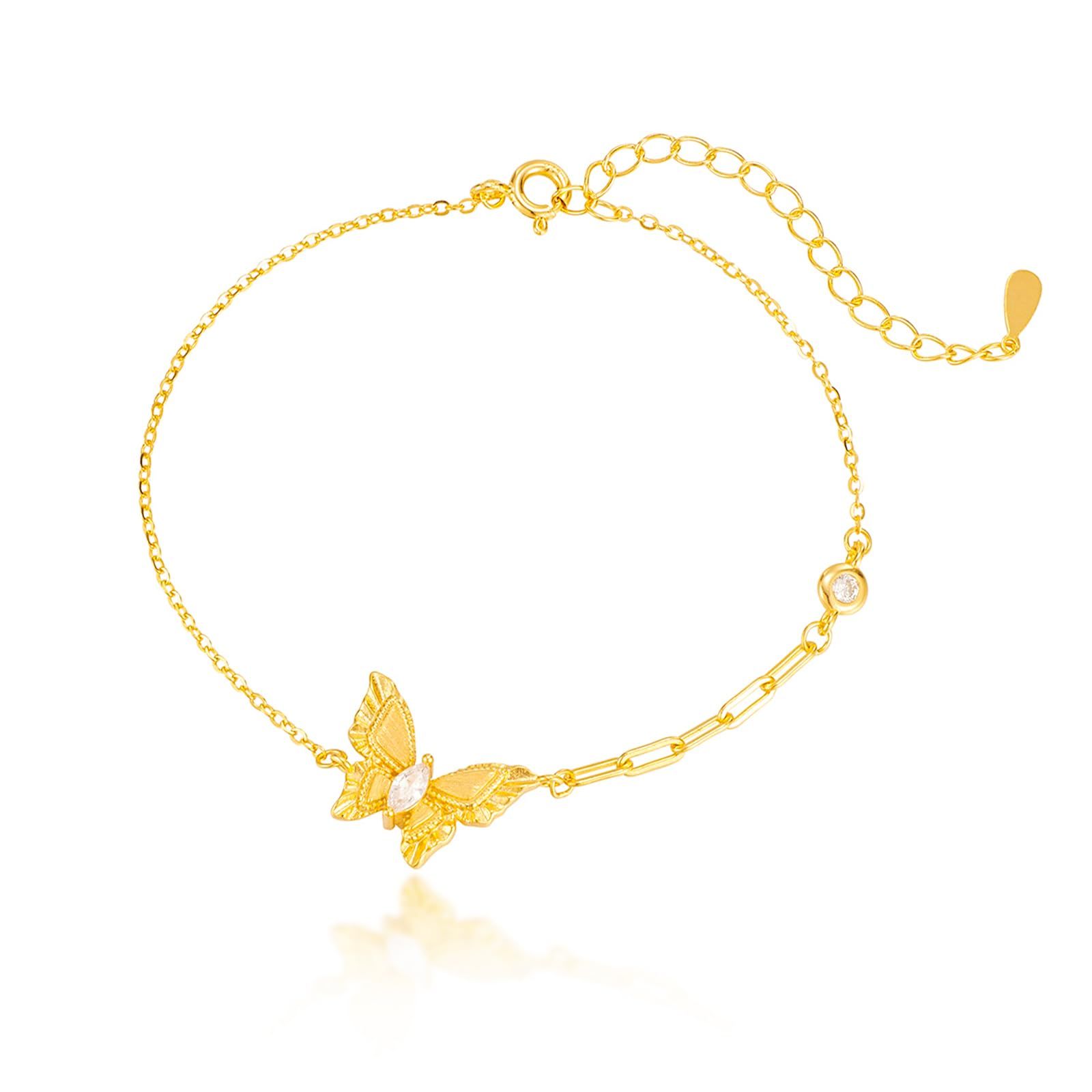 16+4.5cm S925 シルバーブレスレット レディース 蝶の金色ブレスレットジルコン誕生石バングル女性の アクセサリージュエリー 調節可能