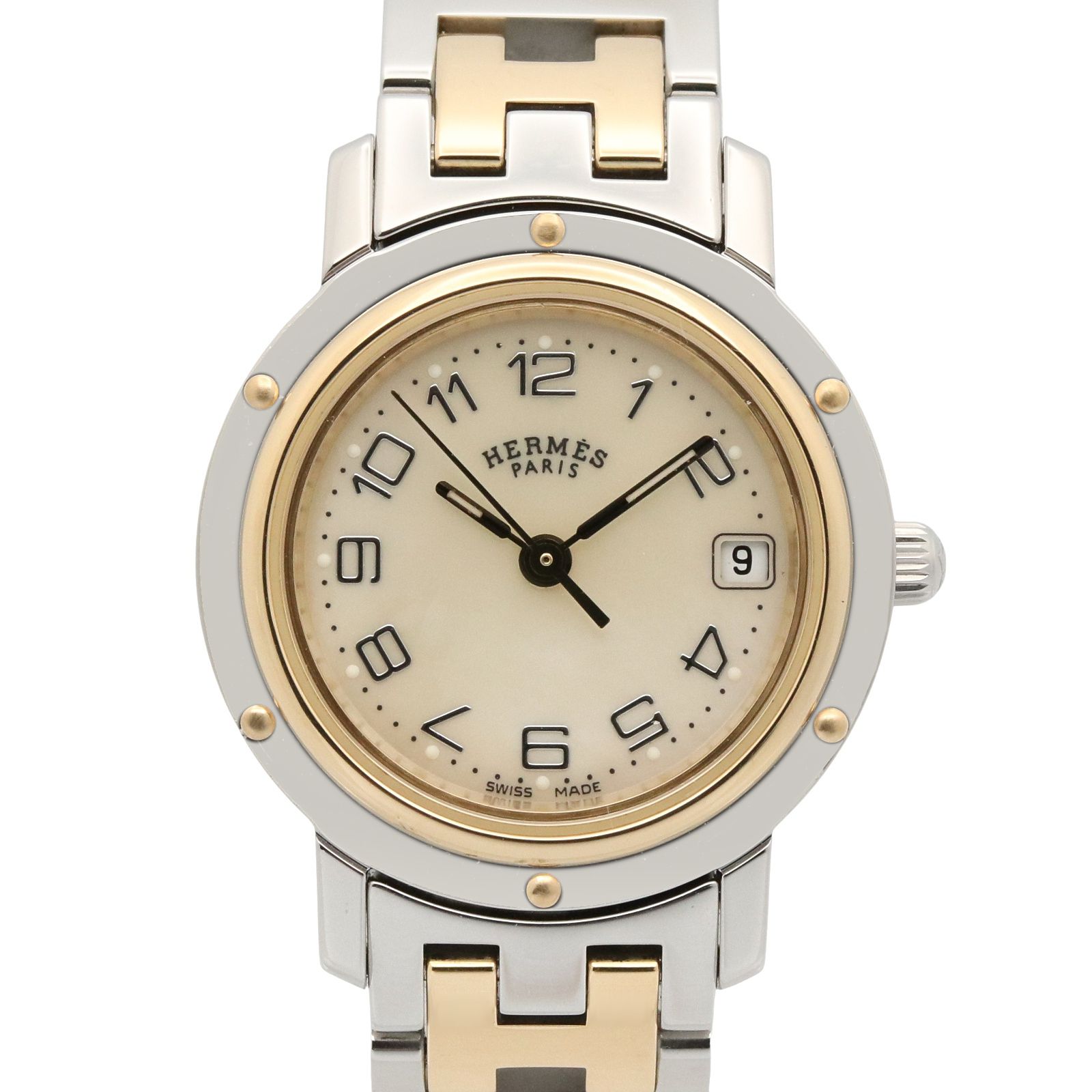エルメス HERMES 腕時計 クリッパーナクレ CL4.220 ホワイトシェル GP（ゴールドメッキ） ステンレススチール クリッパーナクレ レディース Used A 64,240円