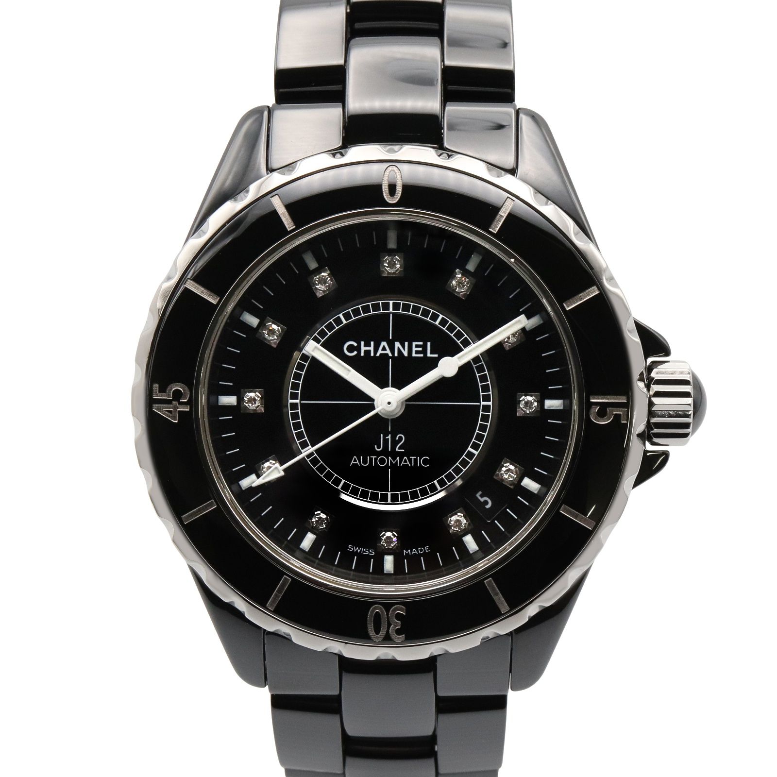 シャネル CHANEL 腕時計 J12 12Pダイヤ H1626 ブラック セラミック ダイヤモンド J12 12Pダイヤ メンズ Used A