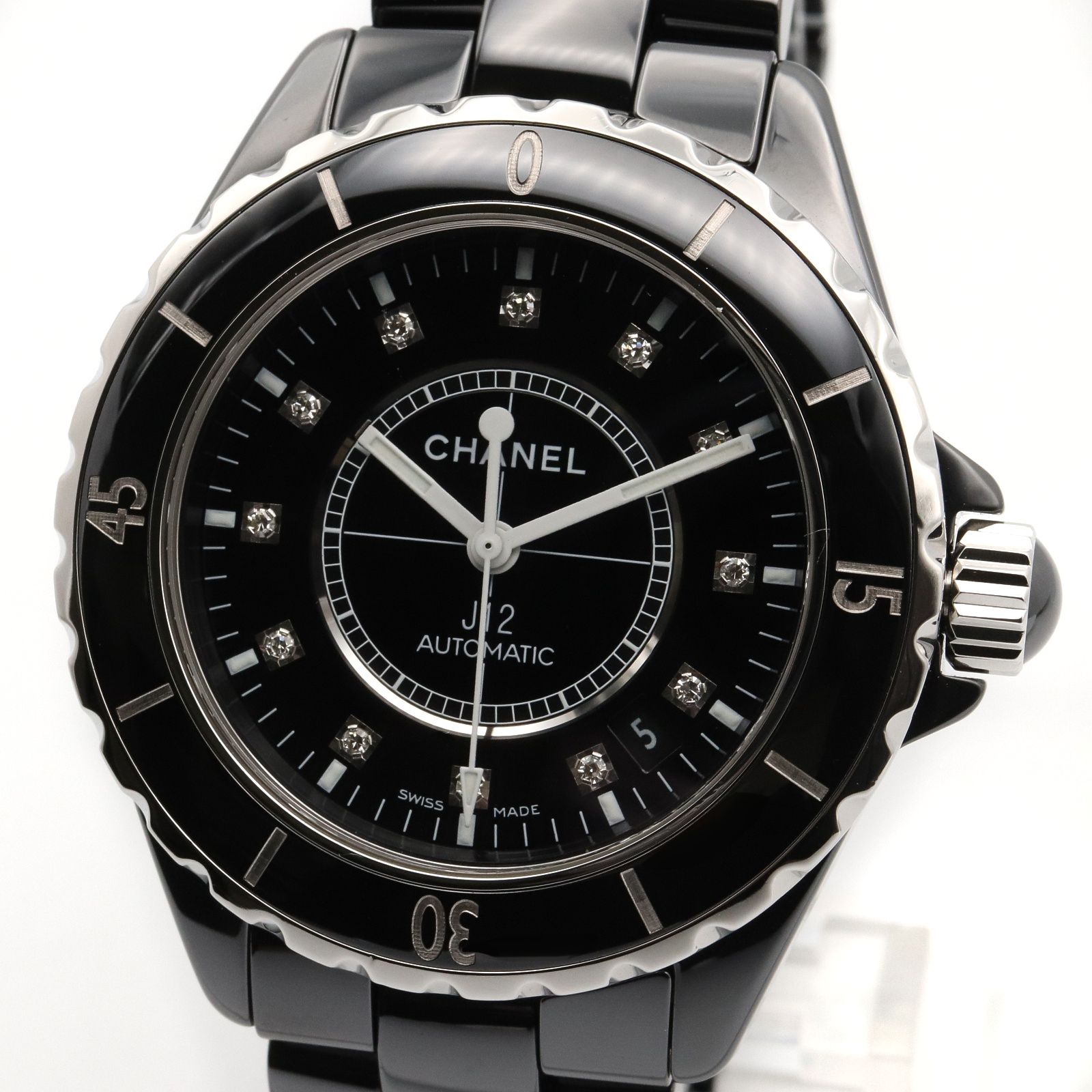シャネル CHANEL 腕時計 J12 12Pダイヤ H1626 ブラック セラミック ダイヤモンド J12 12Pダイヤ メンズ Used A