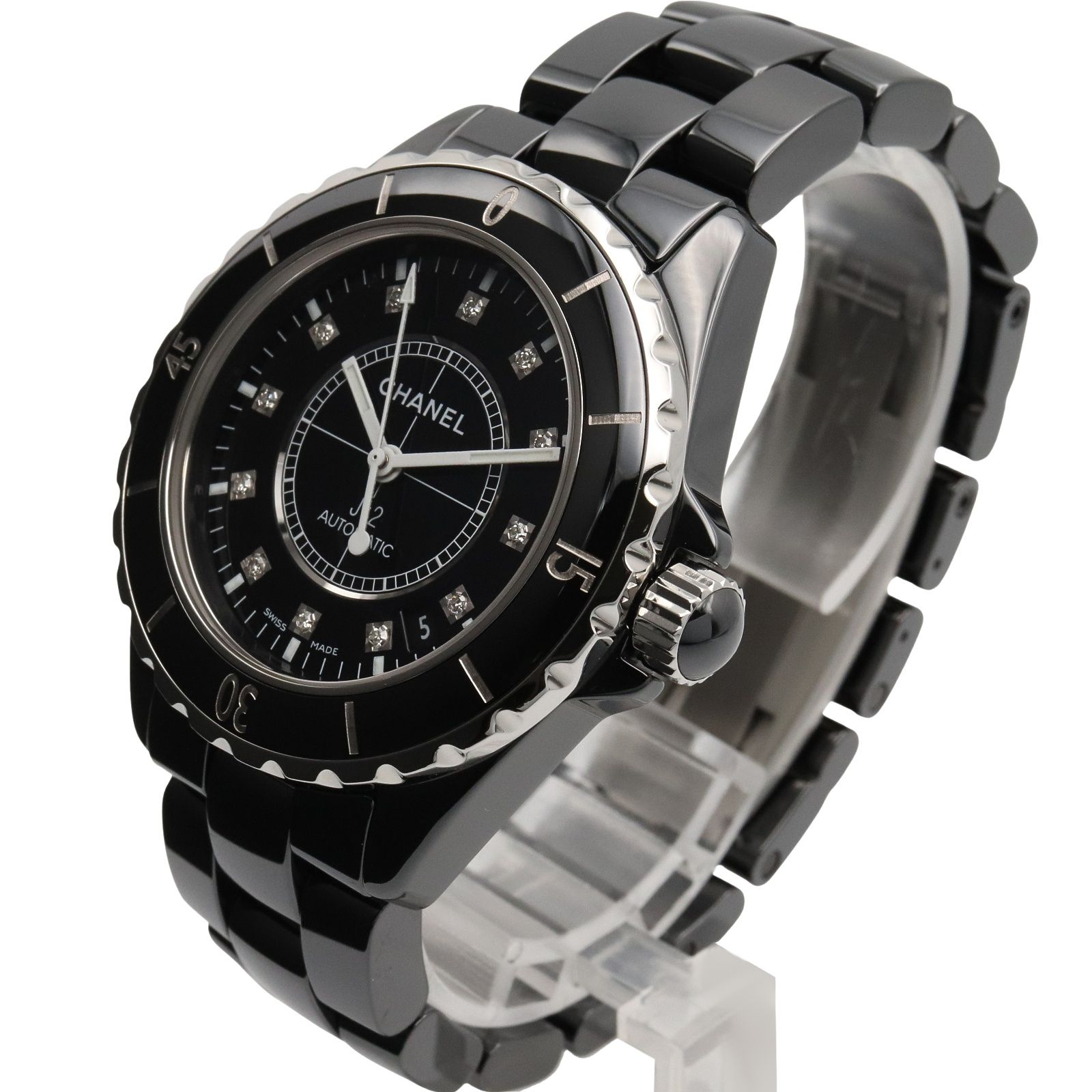シャネル CHANEL 腕時計 J12 12Pダイヤ H1626 ブラック セラミック ダイヤモンド J12 12Pダイヤ メンズ Used A