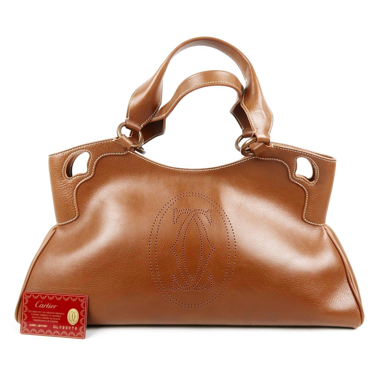 【美品】Cartier カルティエ マルチェロ ハンドバッグ ブラウン×ゴールド金具 ブランド鞄 オールレザー【VB54】