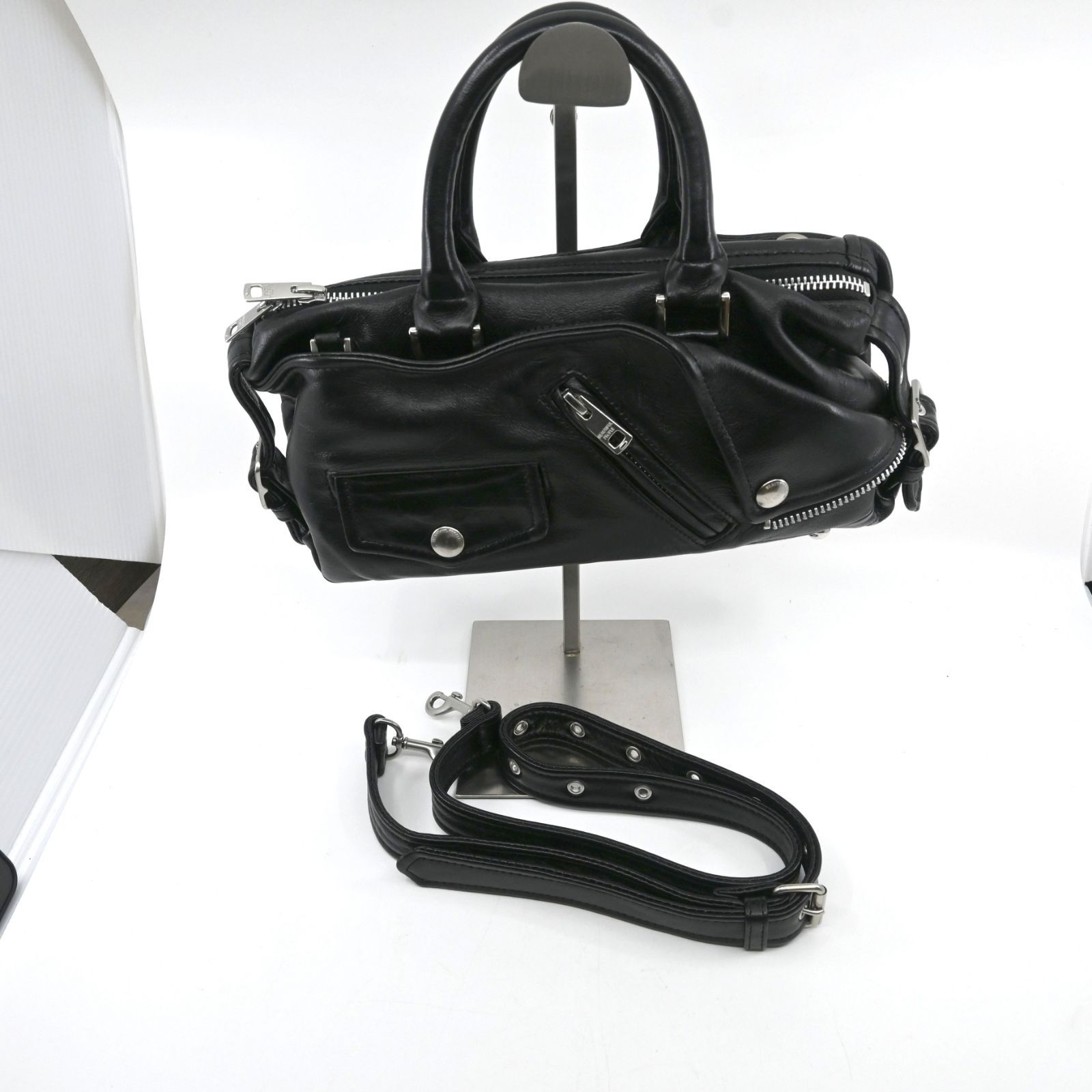 beautiful people　ビューティフルピープル　excerption riders boston bag　ライダースボストンバッグ　2way　ブラック　ラム　シープスキン