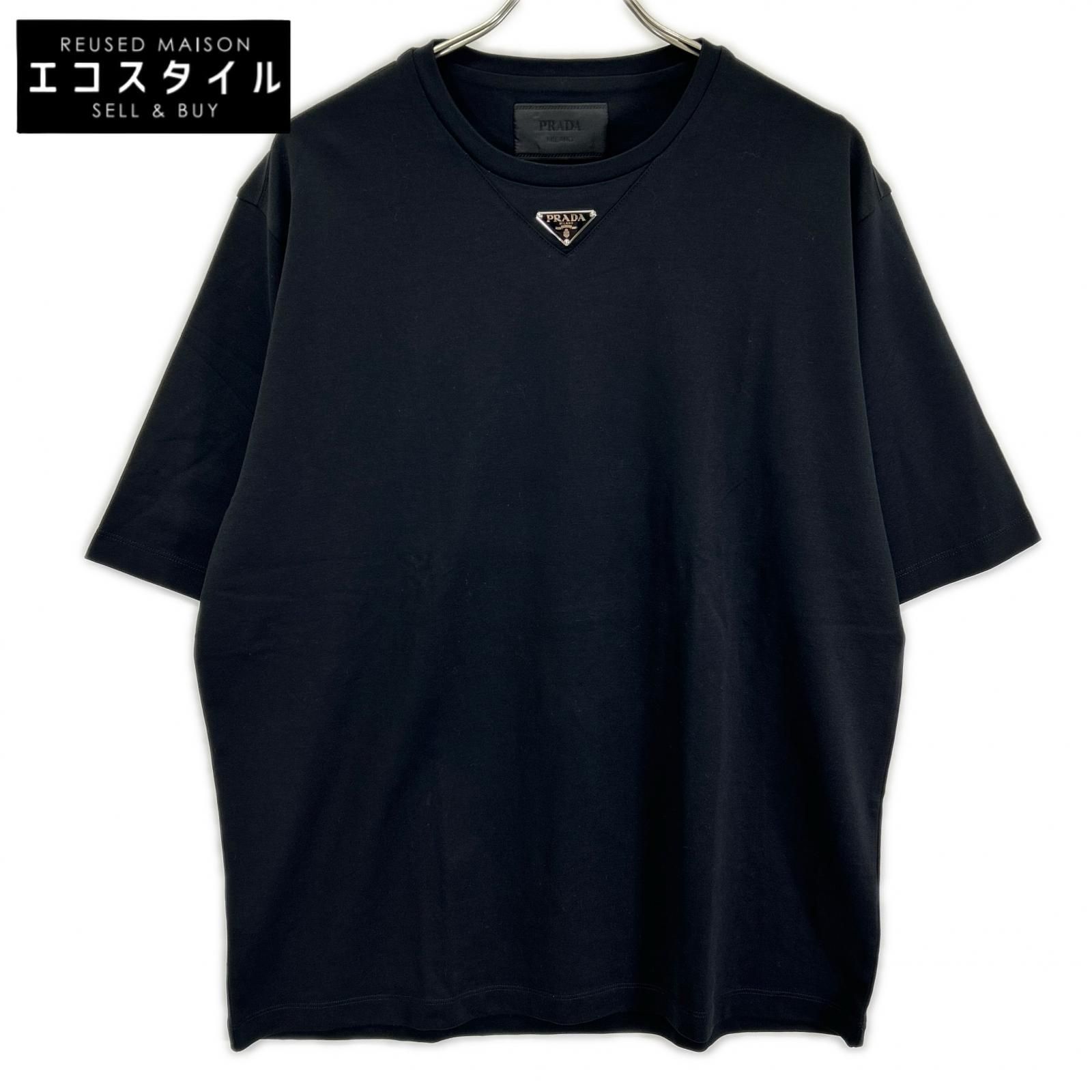 PRADA　プラダ　UJN861 ブラック ロゴプレート付き Tシャツ　M