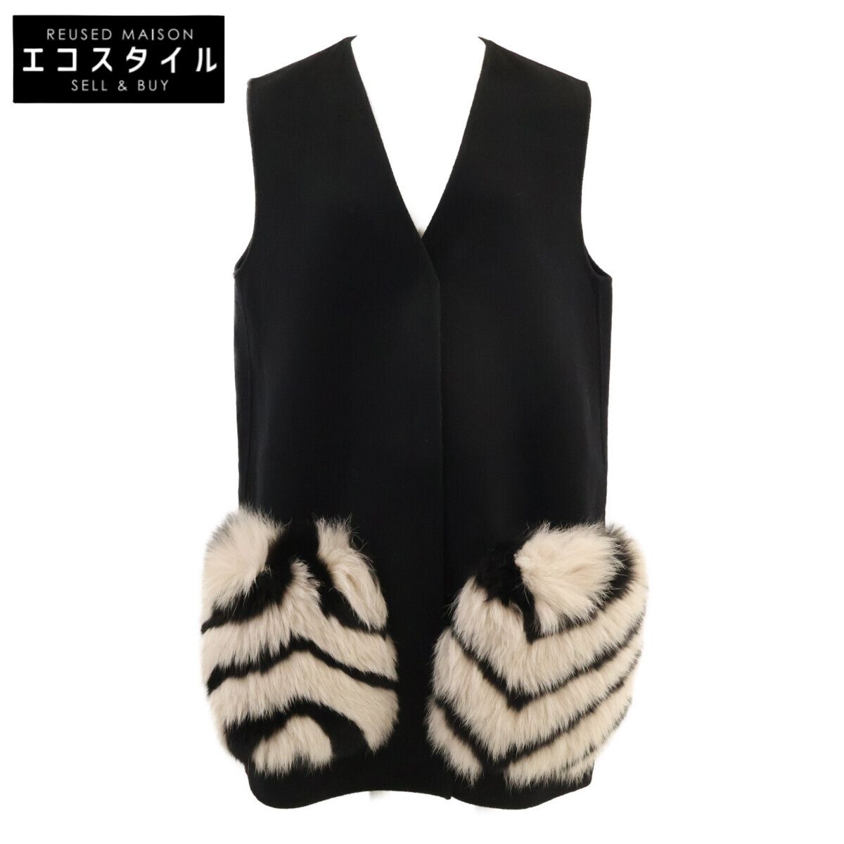 FENDI　フェンディ　【国内正規】FF8474 GILET DOUBLE WOOL フォックスファーポケット ロングジレ/　42