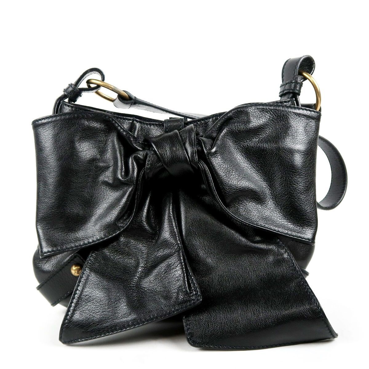 【超美品】YVES SAINT LAURENT YSL イヴサンローラン トムフォード期 サックボウ リボン ワンショルダーバッグ ブラック【VD5】