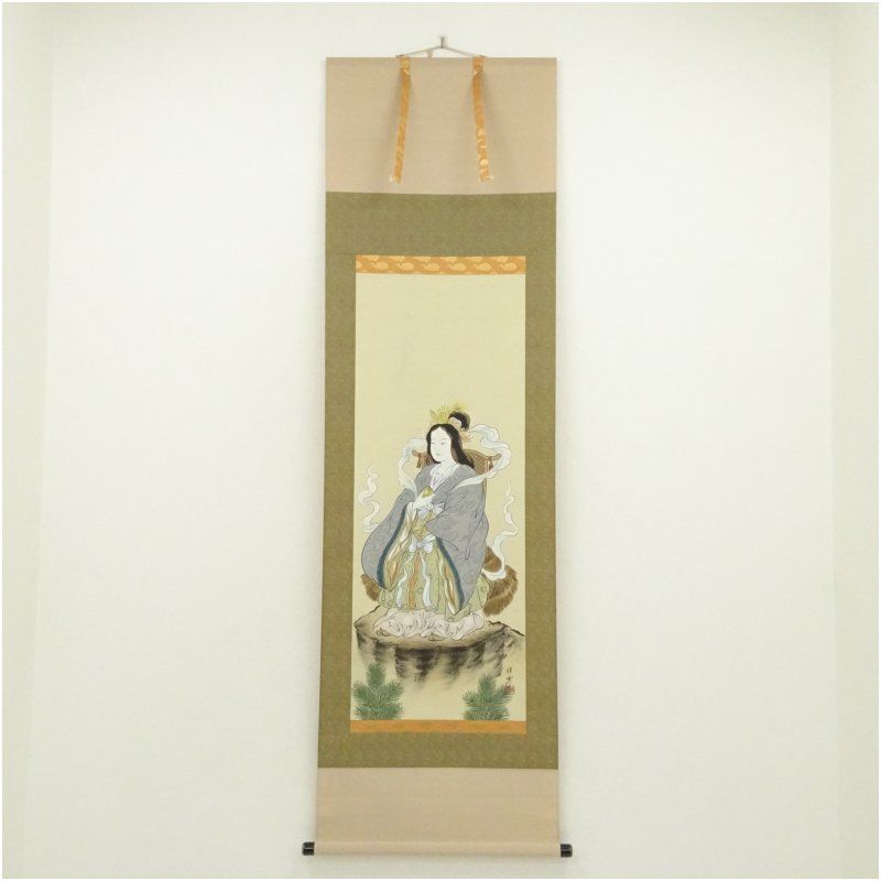 黒田祥雲筆　歳徳神之図　肉筆絹本掛軸（共箱） 掛け軸 床の間 書 おしゃれ 絵画 表具 芸術 茶道 年中掛け インテリア 茶掛 掛物 和室 7,920円