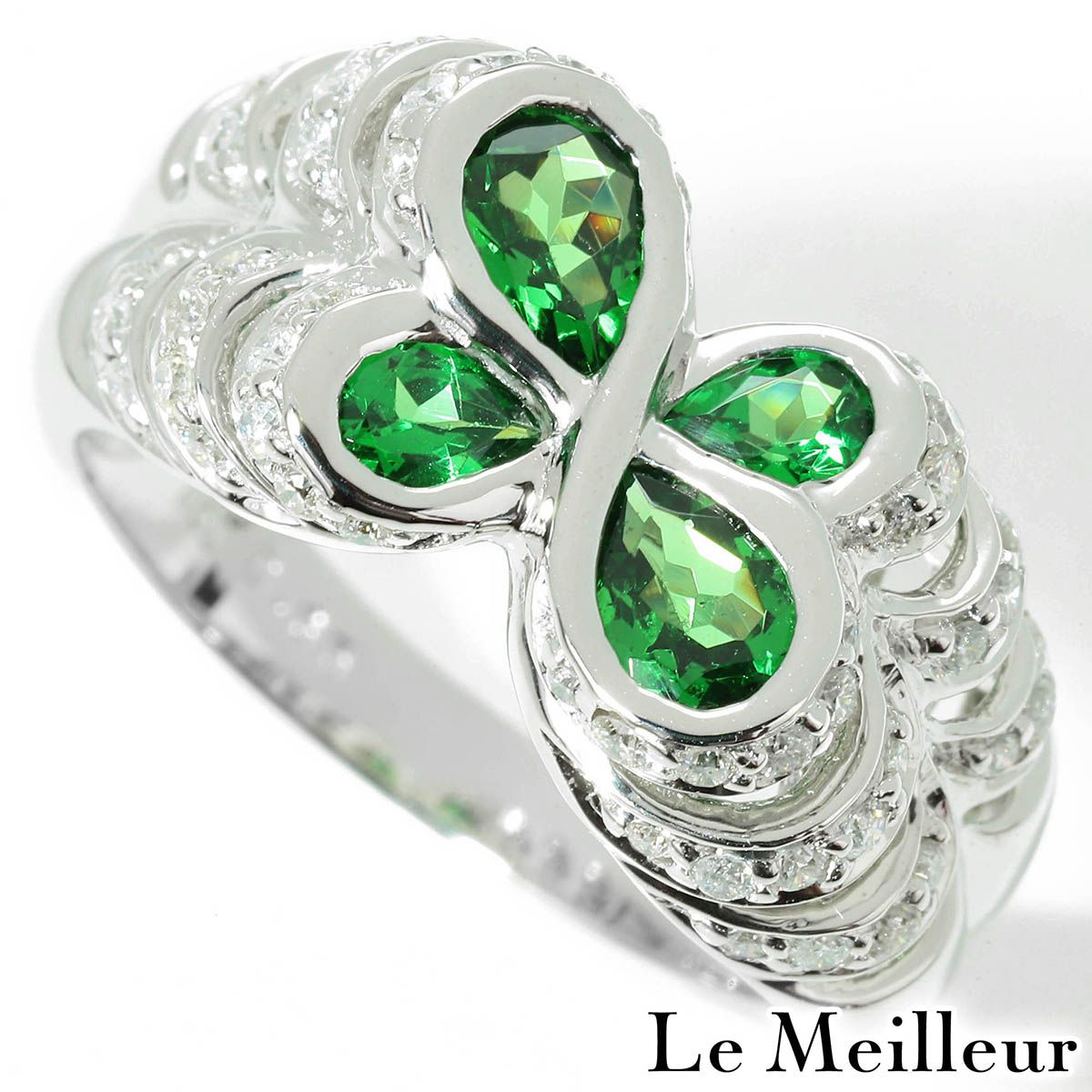 【新品仕上済】 グリーングロッシュラーガーネット 1.06ct ダイヤモンド 0.35ct ホワイトゴールド K18WG リング 14号 中央宝石研究所ソーティング付き レディース 返品OK