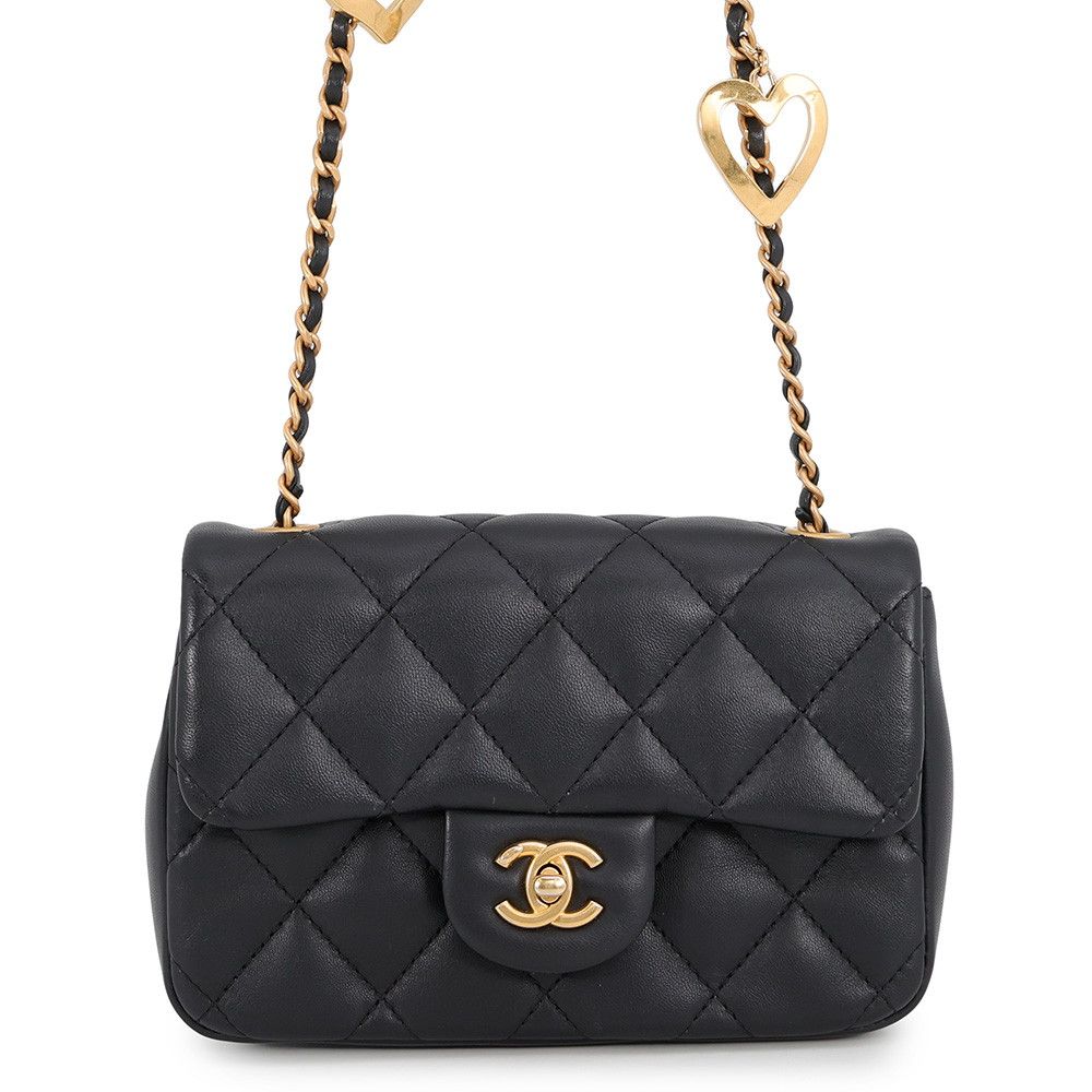 シャネル チェーンショルダーバッグ ミニ マトラッセ ココマーク ラムスキンAS3456 CHANEL ハート 黒