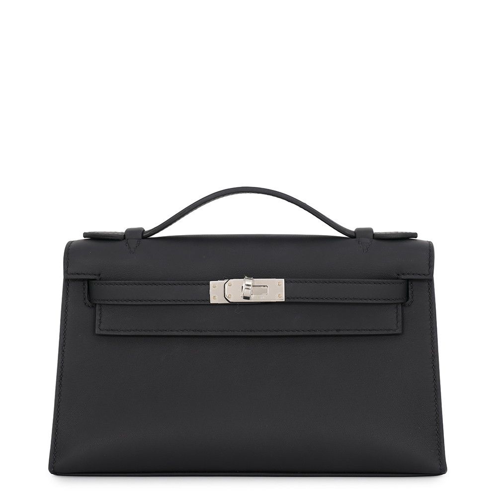 エルメス ハンドバッグ ポシェットケリー ブラック/シルバー金具 スイフト K刻印 HERMES バッグ 黒