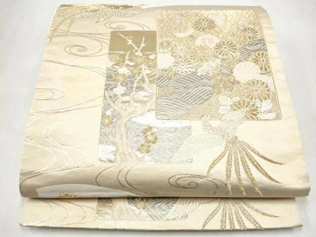 平和屋本店▼六通柄袋帯　色紙重ね鳳凰花文　プラチナ24K織　正絹　逸品　CABL4969hy