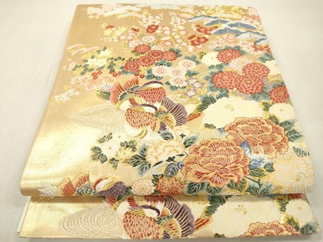 平和屋本店▼六通柄袋帯　唐織　錦織加賀　鴛鴦花文　本金箔　正絹　逸品　DABI7715fe