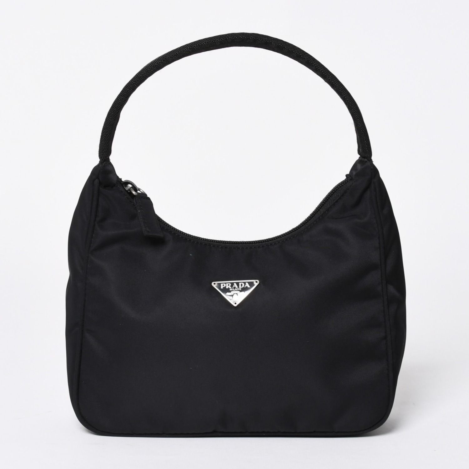 PRADA プラダ ホーボー ハンドバッグ MV515 トライアングルロゴ 三角ロゴプレート ナイロン ブラック 美品 中古 4a006506